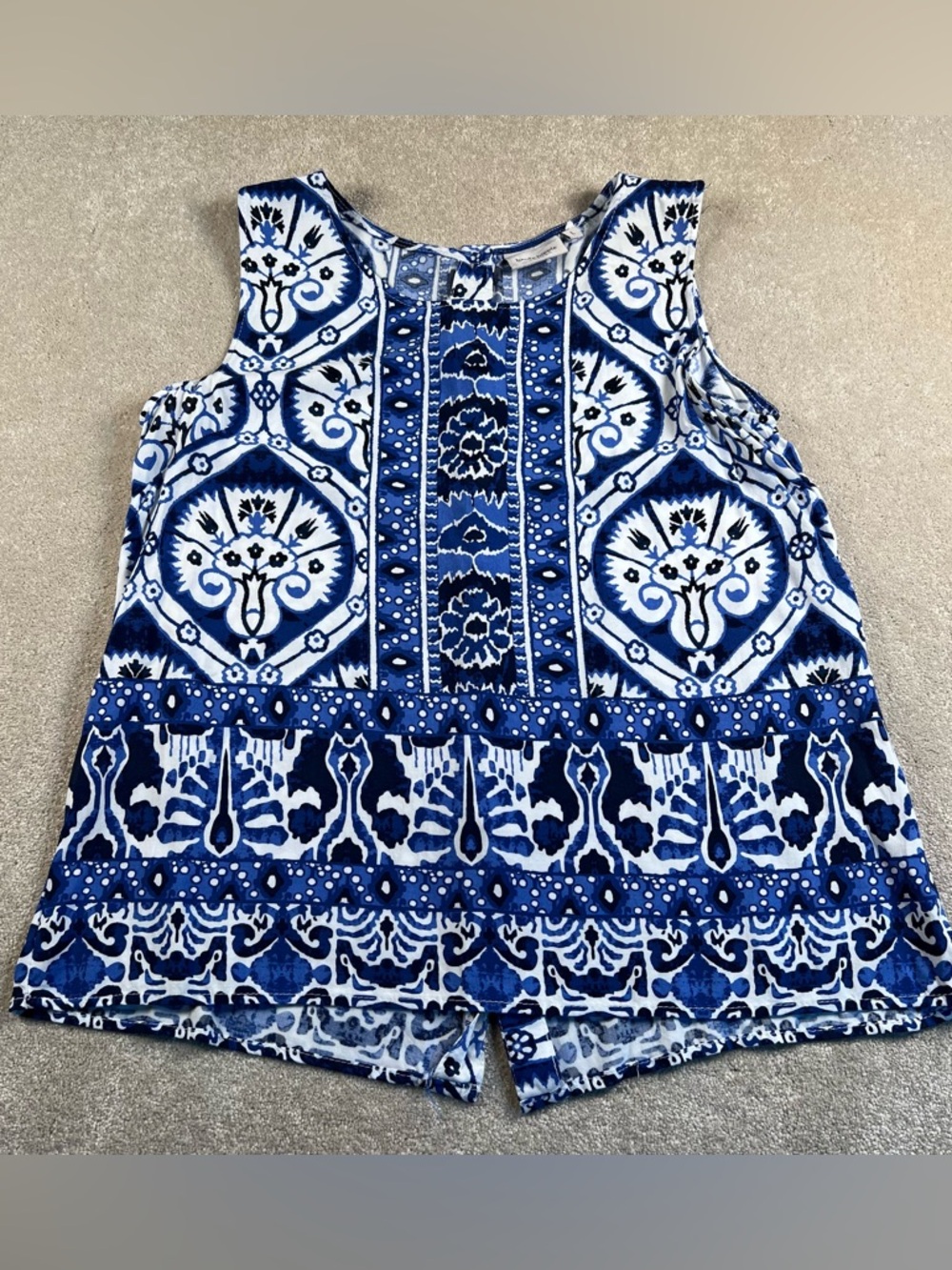 Haute Hippie Tank Blue Boho Patterned Sleeveless Wood Button Back Women's Large